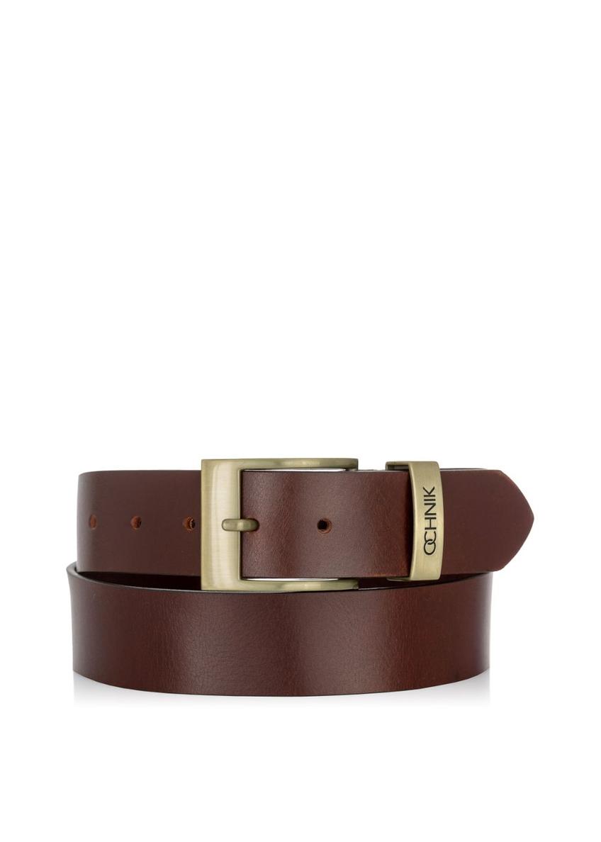 Brown leather men's belt PASMS-0127B-89(W23)-01