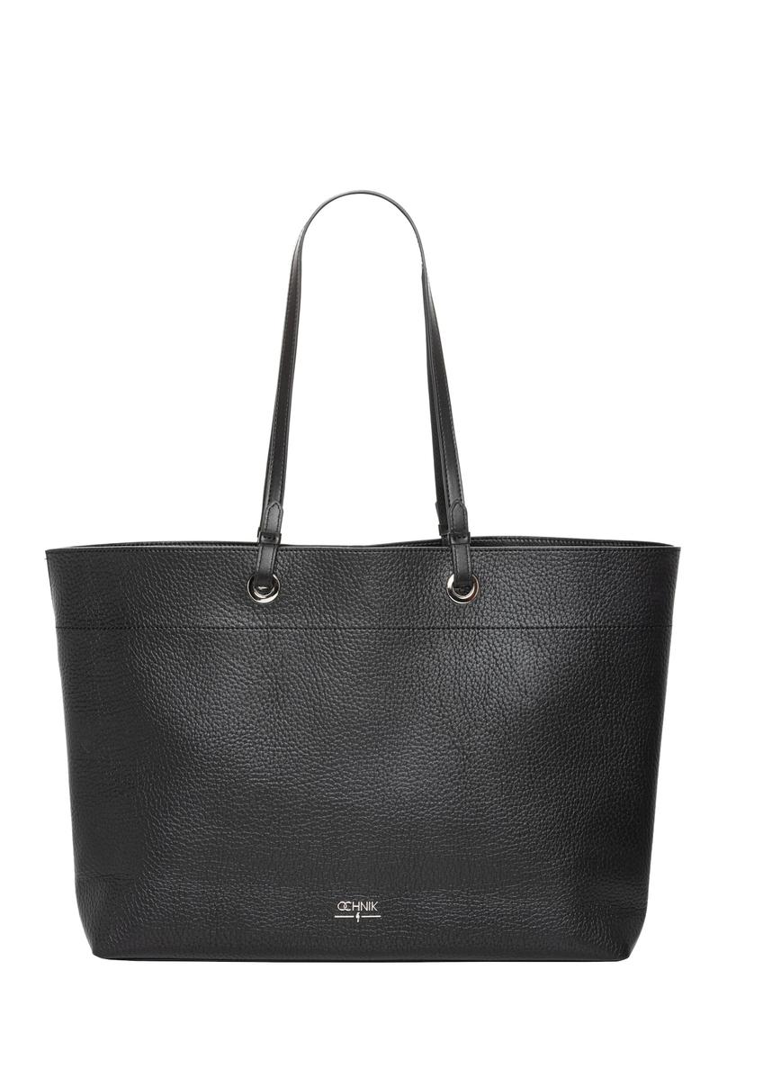 Black pebbled shopper bag TOREC-1252-9I(Z26), front product view on white background.