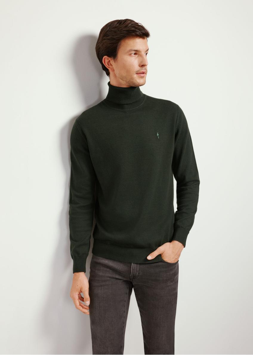 Dark green men's turtleneck sweater SWEMT-0095A-55(Z24)-02