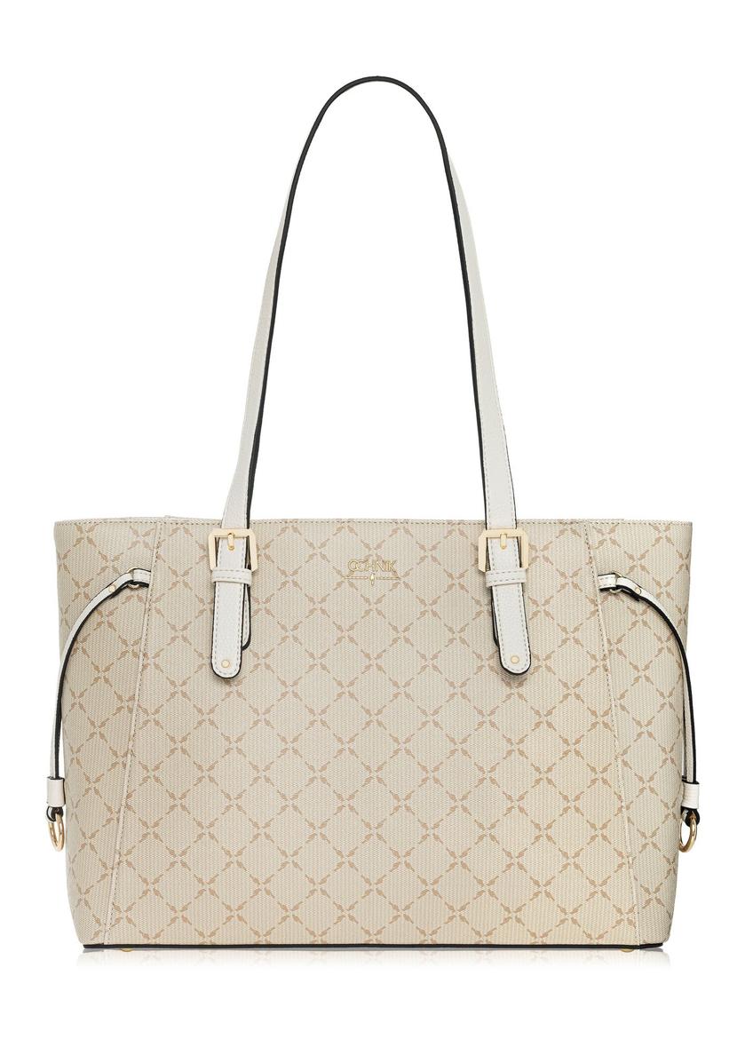 Beige shopper bag with monogram TOREC-1029-81(W25)-08