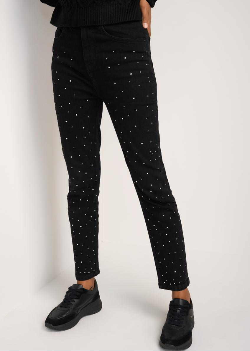 Black jeans with rhinestones for women JEADT-0007-99(Z22)-01