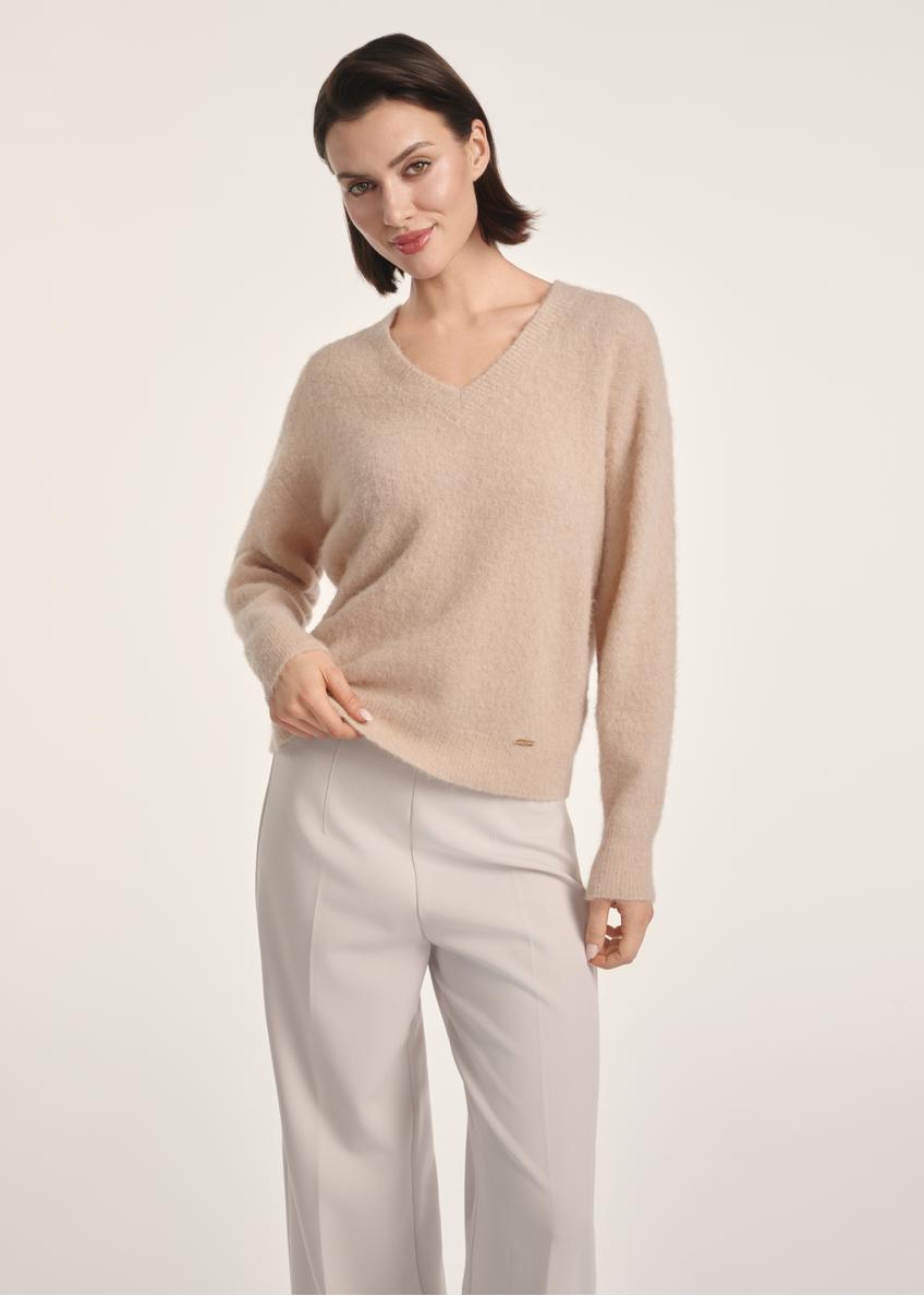 Beige woolen women's sweater SWEDT-0215-81(Z25)