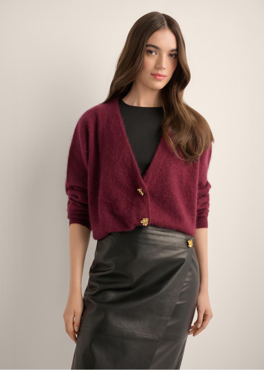 Burgundy woolen women's cardigan KARDT-0064-4D(Z26)