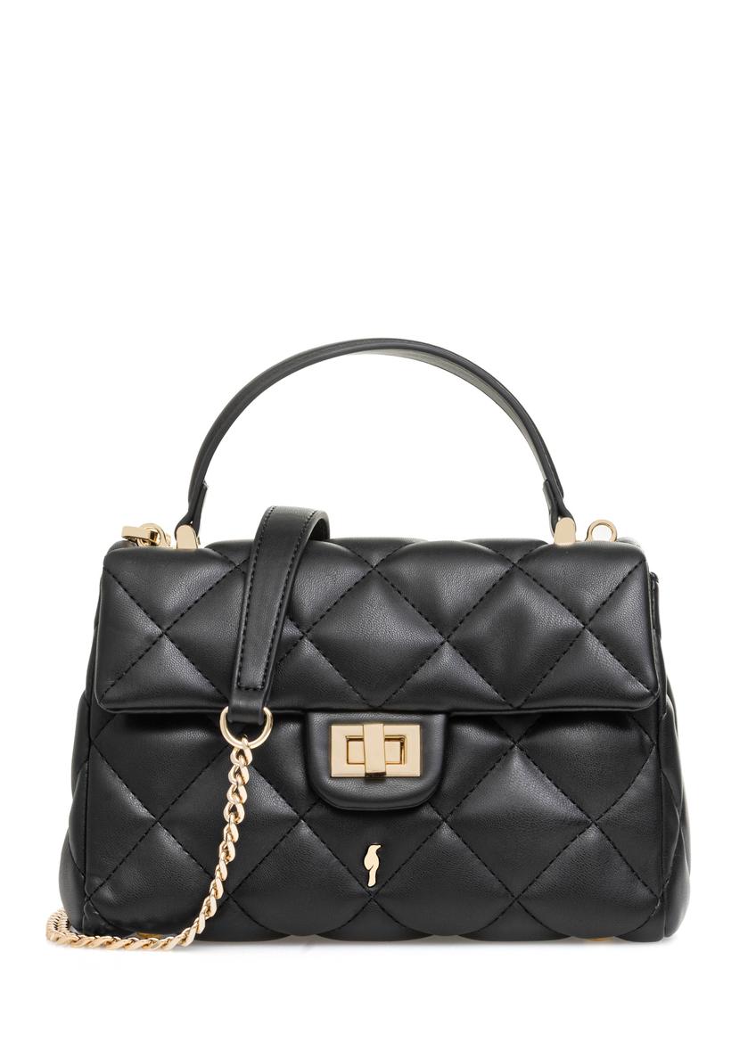 Black small quilted women's handbag TOREC-1092-99(Z25), front product view on white background.