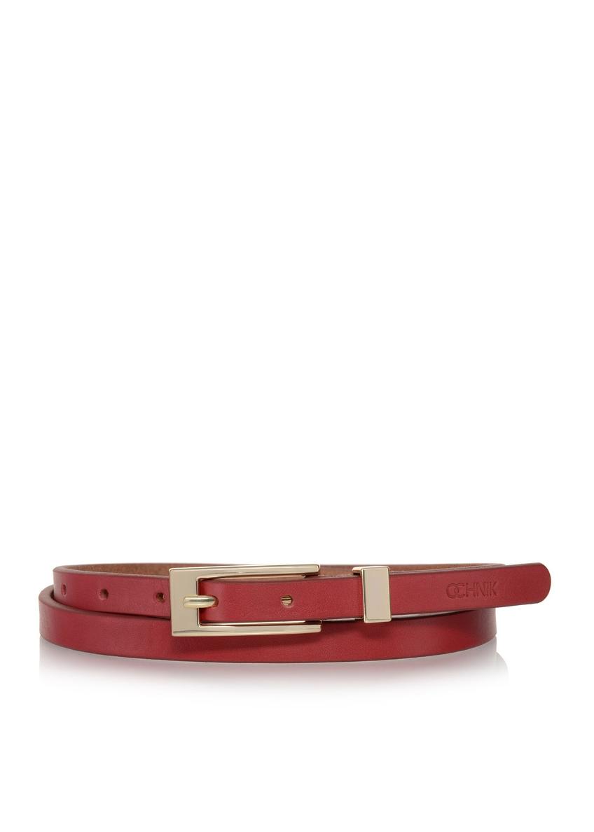 Thin red leather women's belt PASDS-0270-42(W23)-01