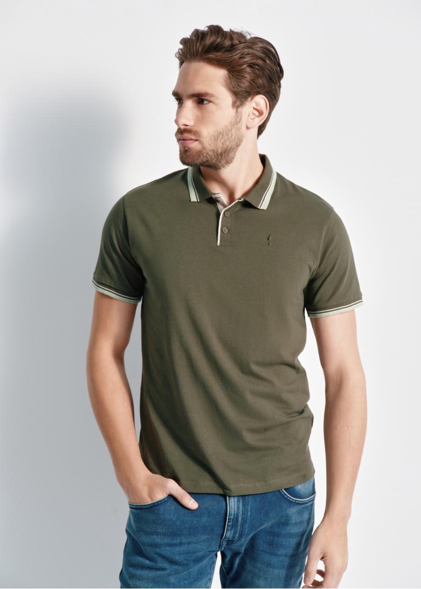 Green men's polo shirt POLMT-0069-54(W24)-01