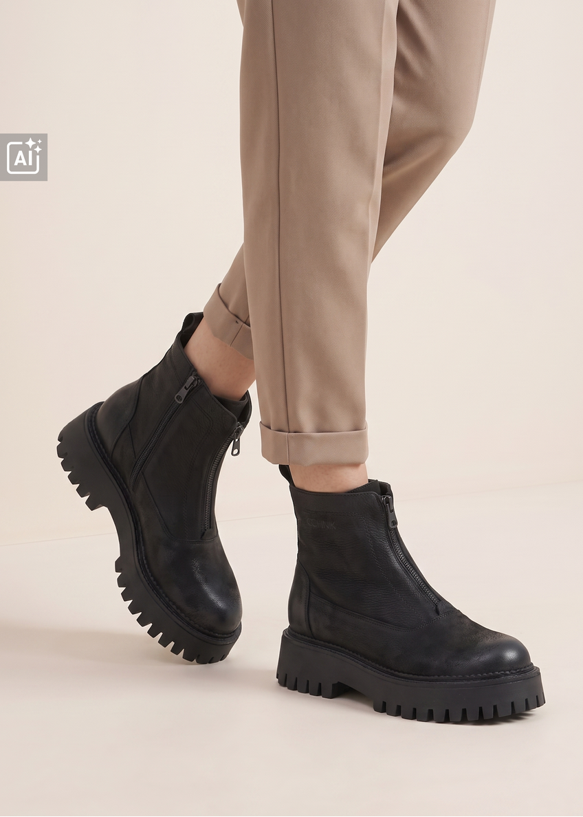 Black leather women's ankle boots BUTYD-1291-9I(Z26)