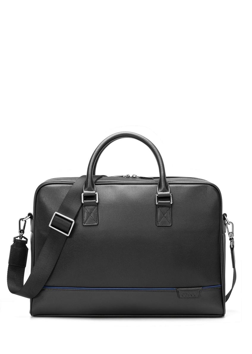 Black leather laptop bag TORMS-0494-99(W26) - front product view, on white background.