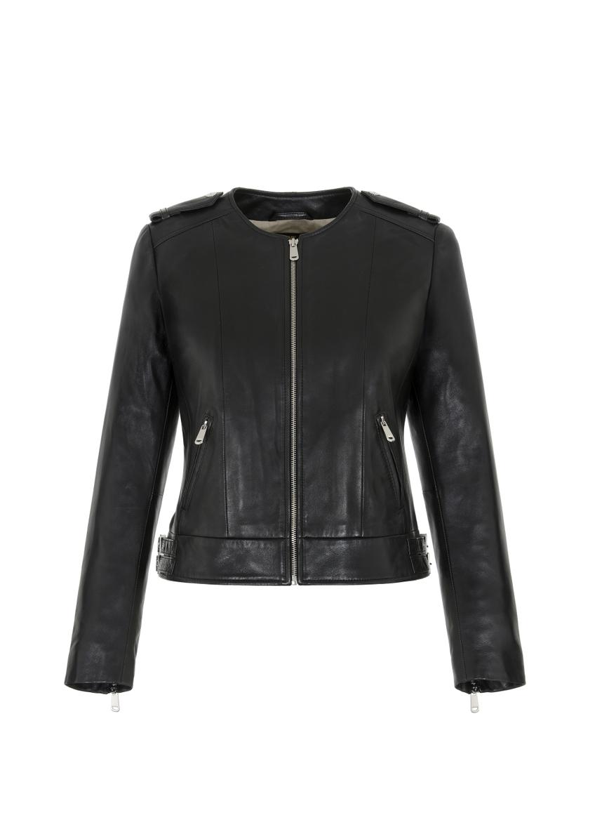 Women's classic black leather jacket KURDS-0366-5491(W22)-02