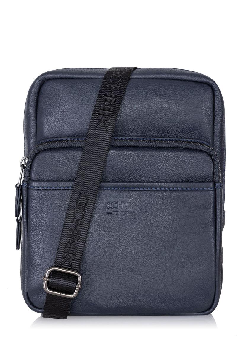 Men's navy blue leather zipper bag TORMS-0016A-69(W24)-07