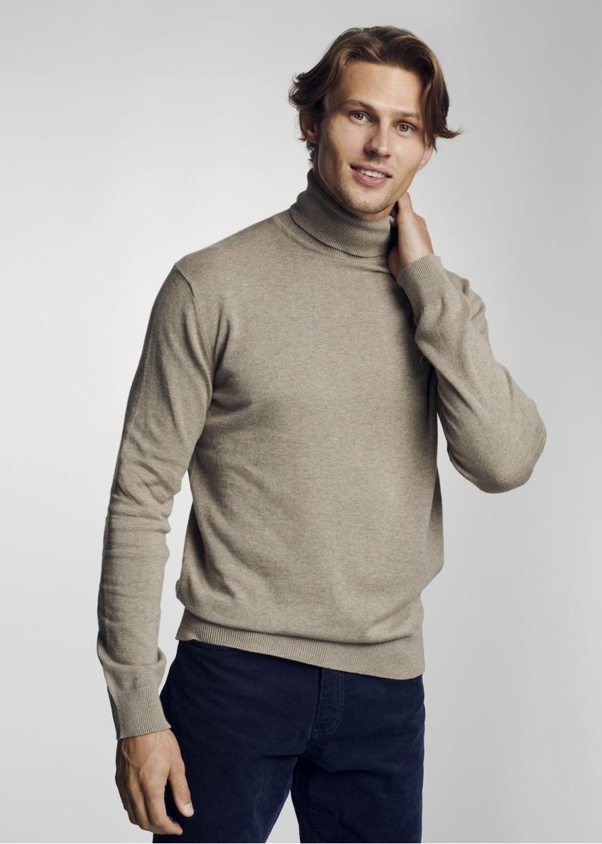 Beige men's turtleneck sweater SWEMT-0095A-81(Z23)-01