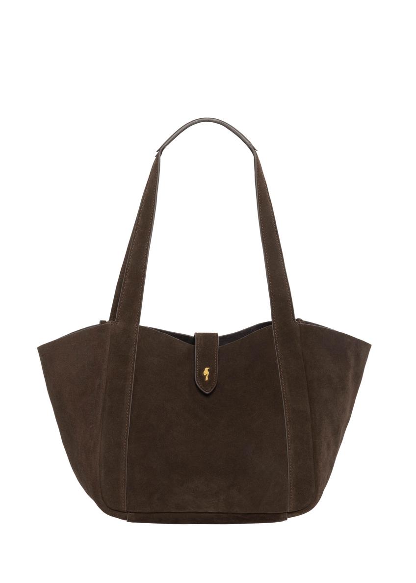 Women's brown suede shopper bag TORES-1422-1I(Z26), front product view on white background.