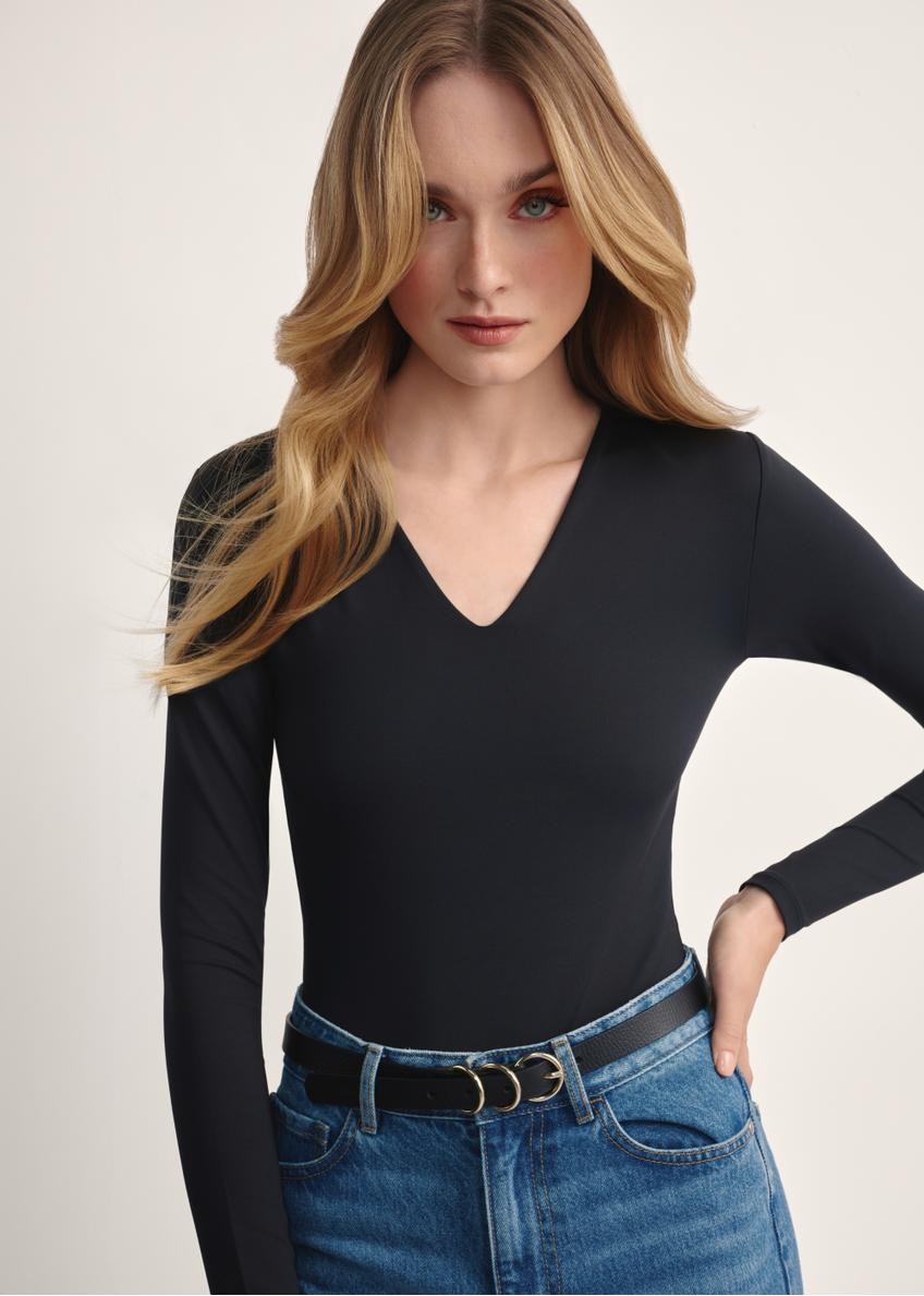 Black women's long sleeve bodysuit BODYT-0001-99(Z25)