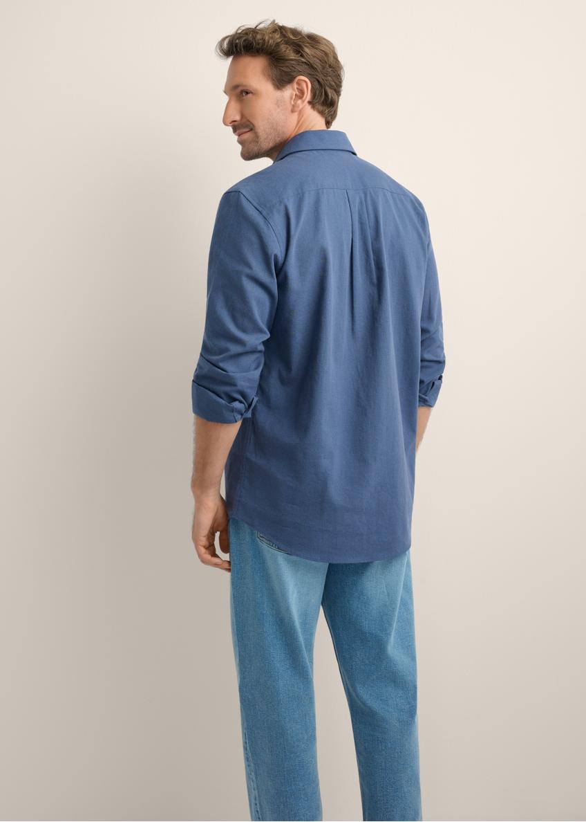 Navy blue men's shirt with a linen blend KOSMT-0379-7H(W26)