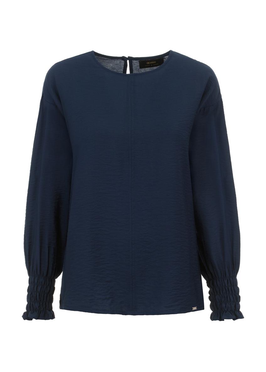 Navy blue women's blouse with ribbed cuffs BLUDT-0158-69(W23)-04