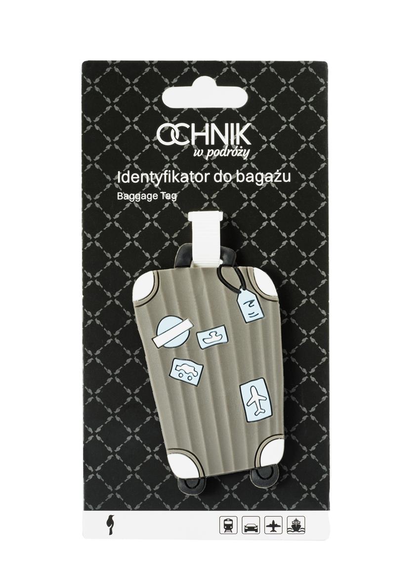 Luggage tag AW-012-0005-95(W25), front view of the product in the packaging on a white background.