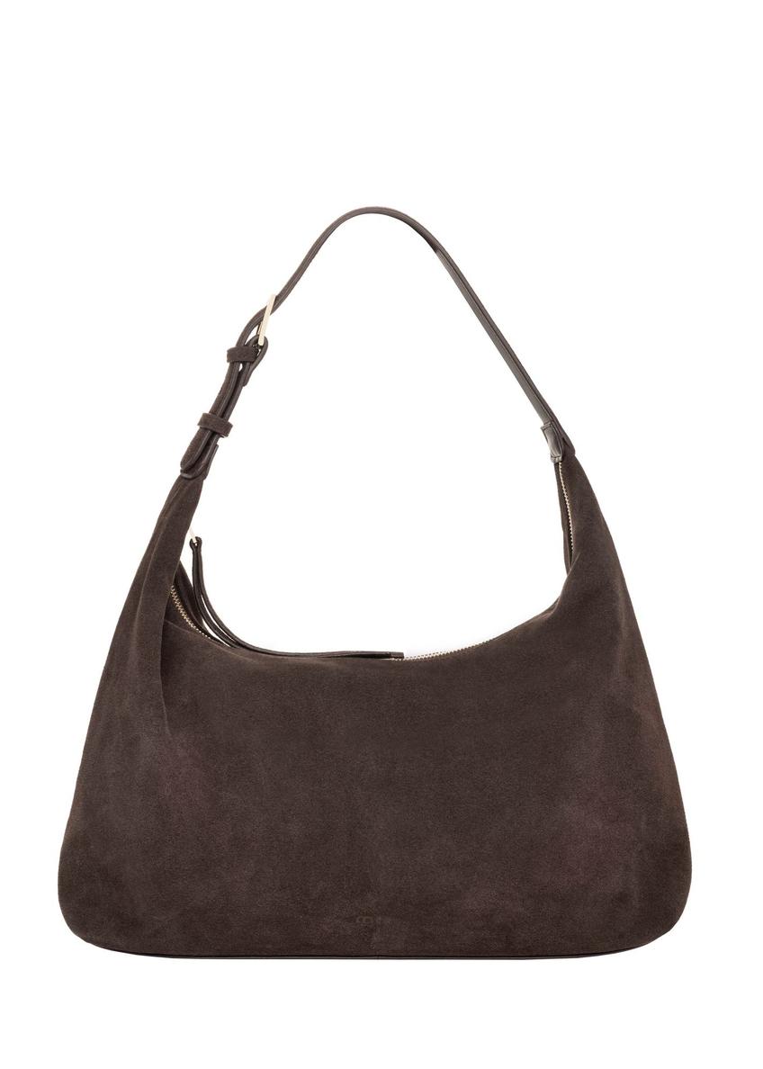 Brown suede handbag TORES-1404-1I(Z26) - front product view, on white background.