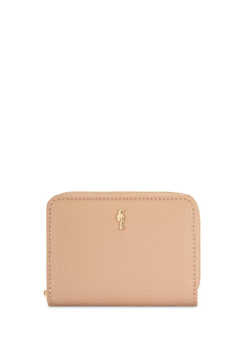 Small beige leather women's wallet PORES-0833R-1B(W26), front product view on white background.