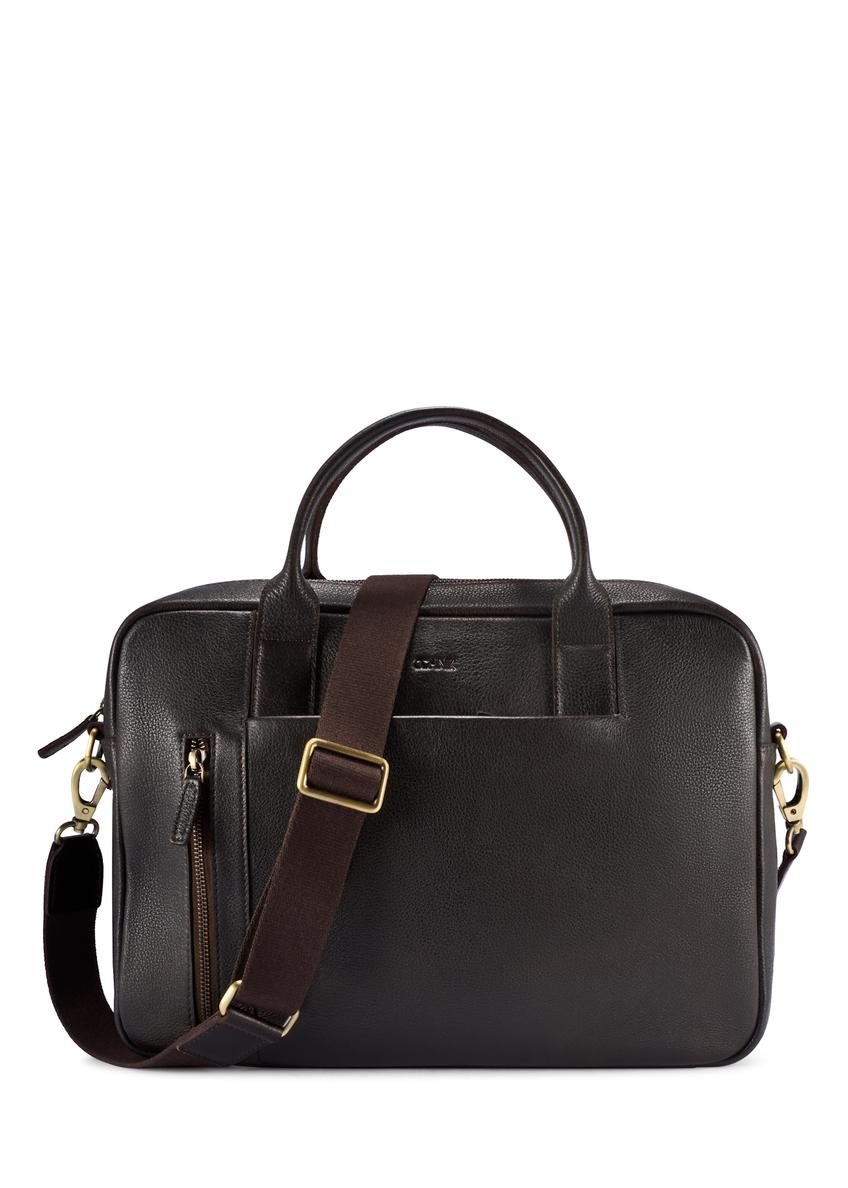 Brown men's leather bag TORMS-0504-1I(W26), front product view on white background.