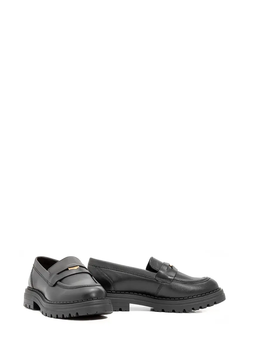 Black leather women's loafers with logo BUTYD-1197-99(Z25)
