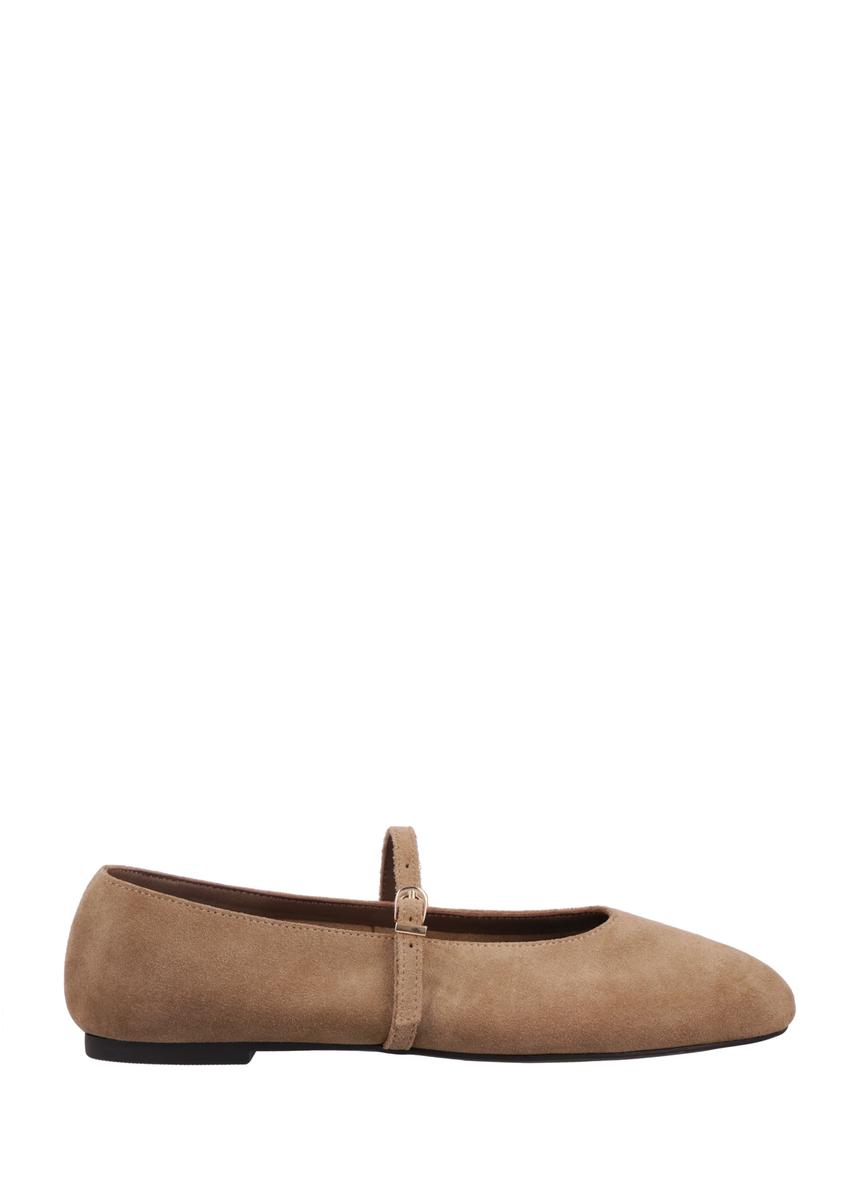 Women's cool beige suede ballet flats BUTYD-1309-1K(Z26), side view on a white background.