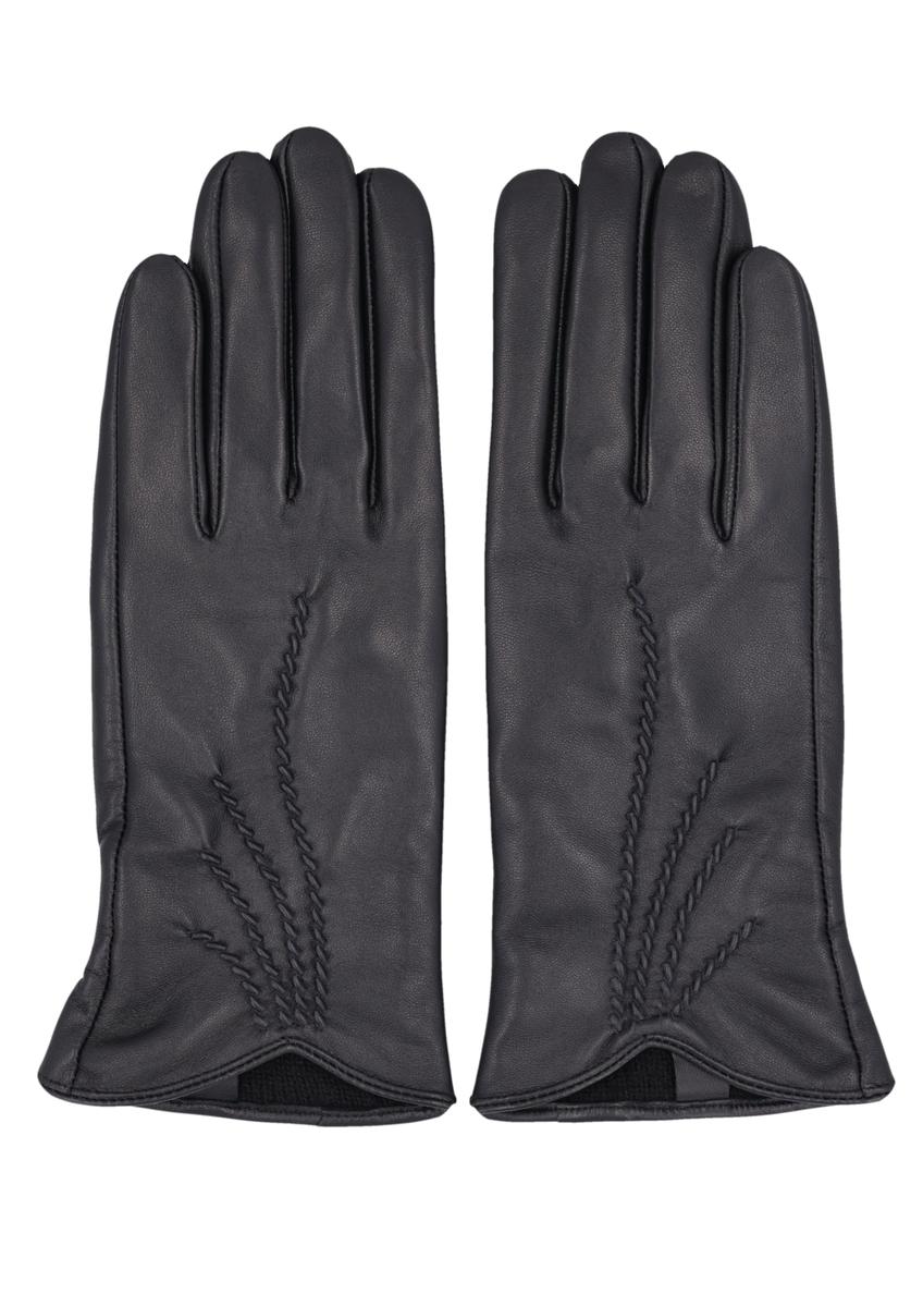 Black leather women's gloves REKDS-0106-99(Z26)