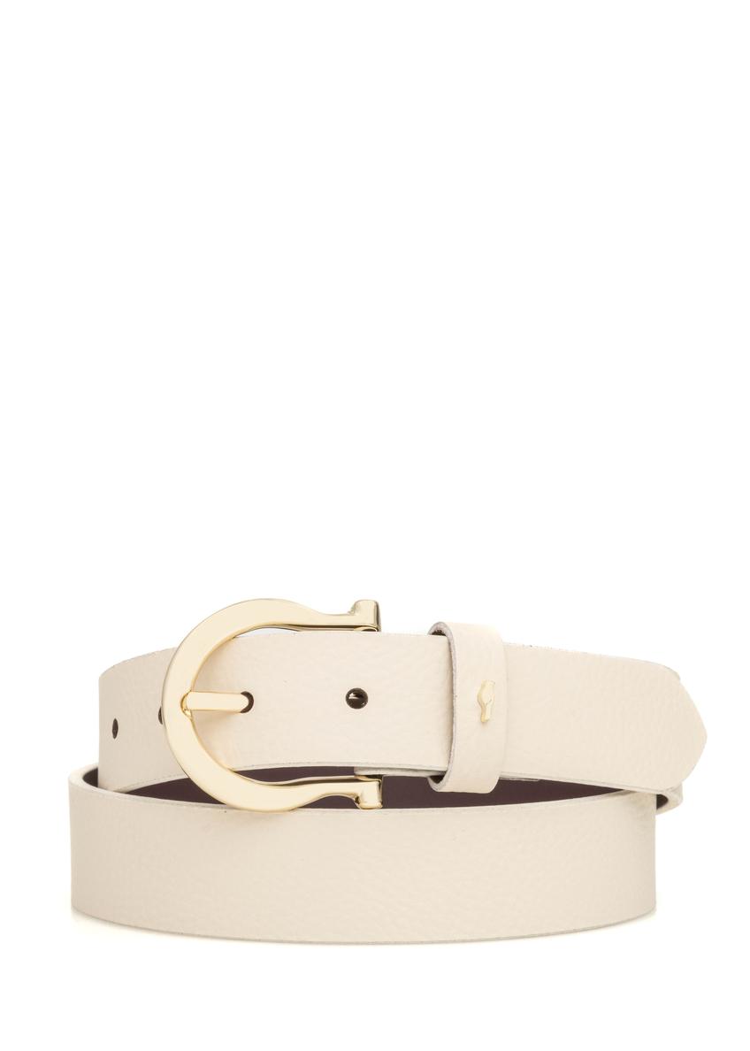 Women's white leather belt PASDS-0274-0B(W26), front product view on white background.