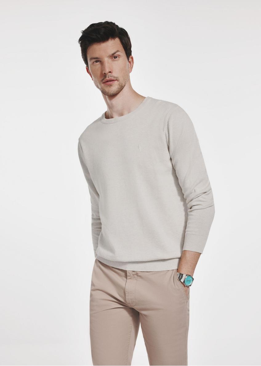 Light beige men's sweater with logo SWEMT-0114-80(Z24)-02