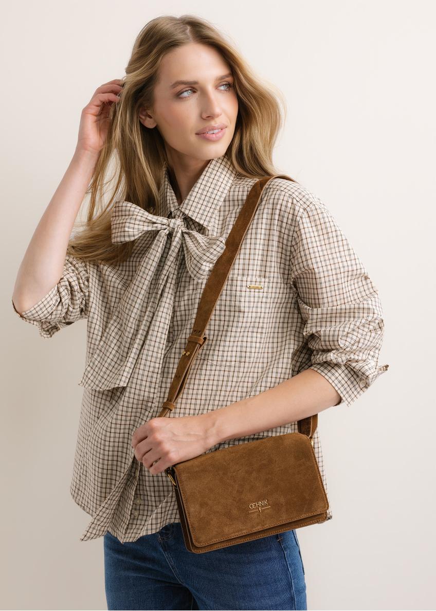 Cognac-colored suede women's handbag TORES-1356-1F(Z26)