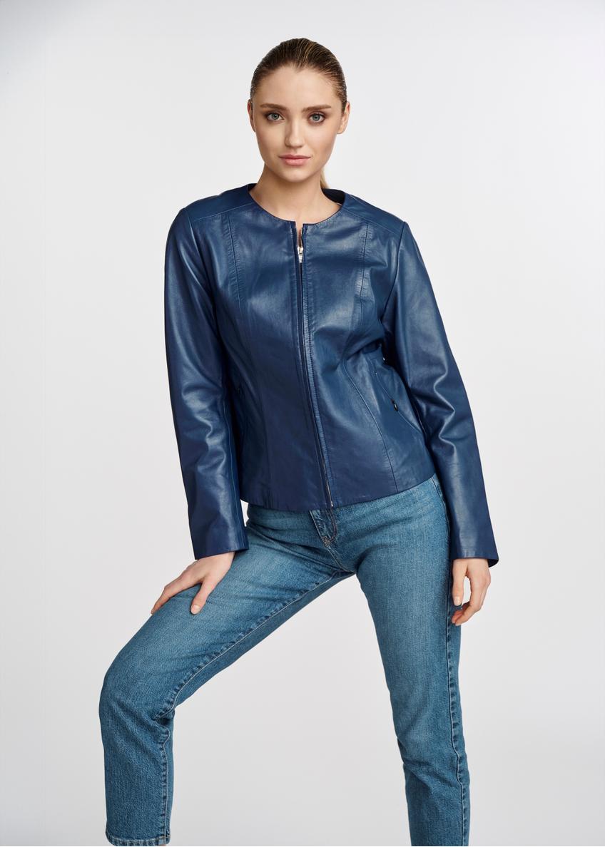 Navy blue leather jacket for women KURDS-0532-1196(W25)-01