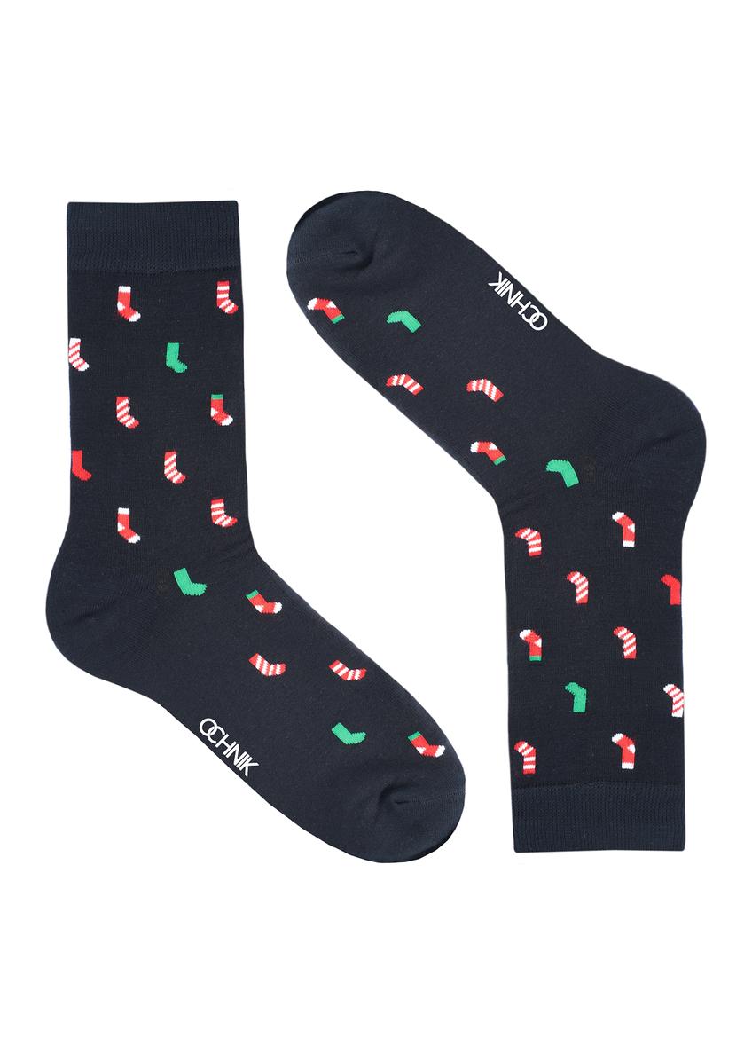 Navy blue men's Christmas socks SKAMT-0159A-69(Z25), product view without packaging on white background.