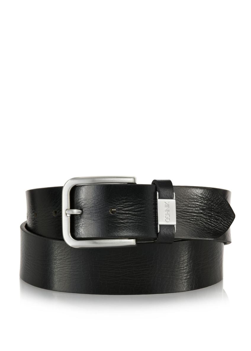 Black leather men's belt PASMS-0129C-99(W24)-01