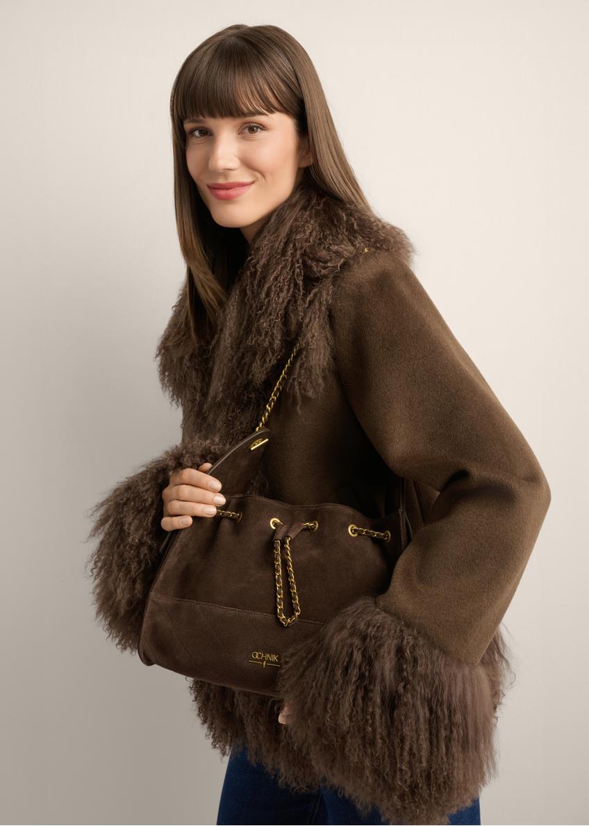 Brown medium suede women's handbag TORES-1408-1I(Z26)