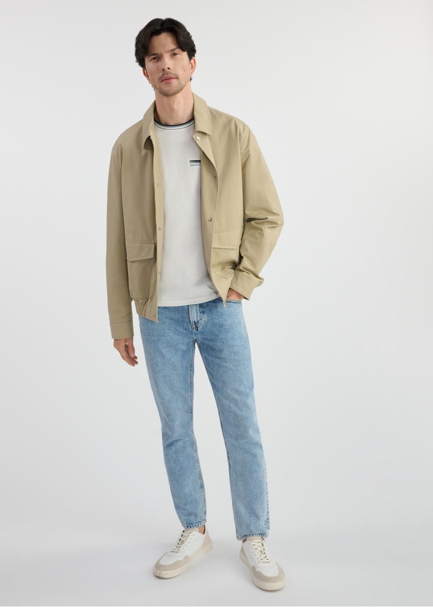Beige men's transitional jacket KURMT-0365-82(W25) - front view on white background. Full silhouette visible.