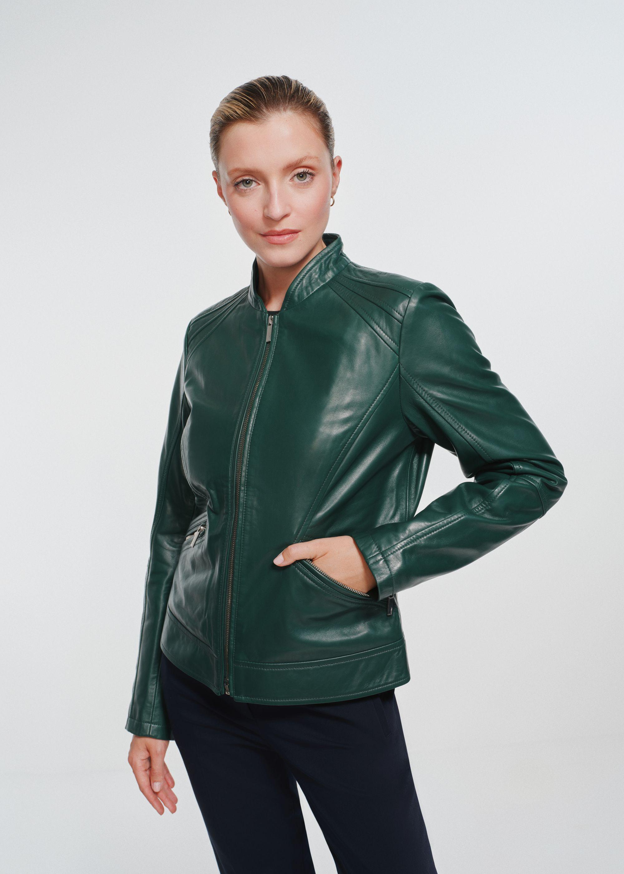 Green women's leather jacket KURDS-0492-2778(Z24) | OCHNIK