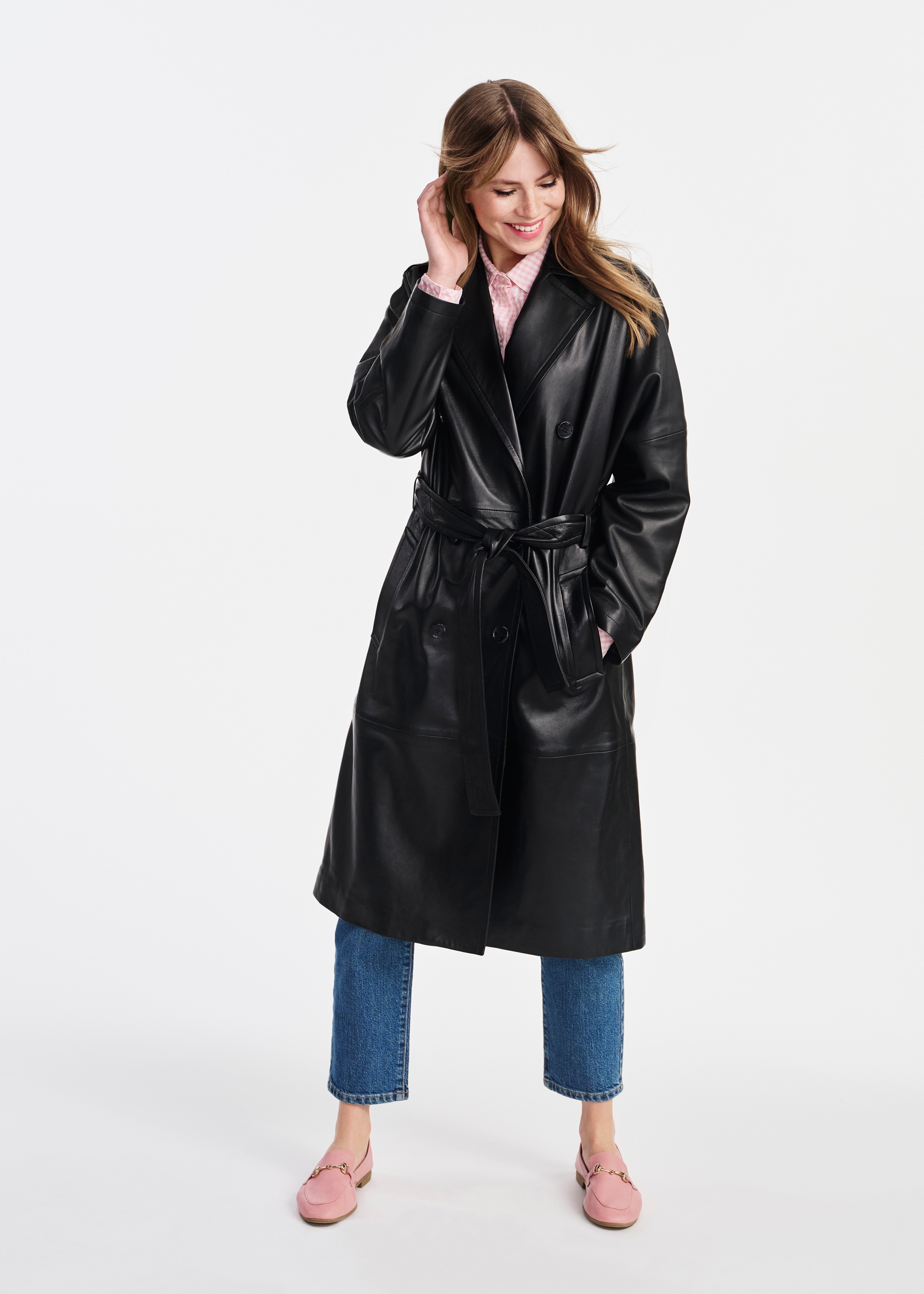 Black elegant oversize women's leather jacket KURDS-0524-5339(W25)