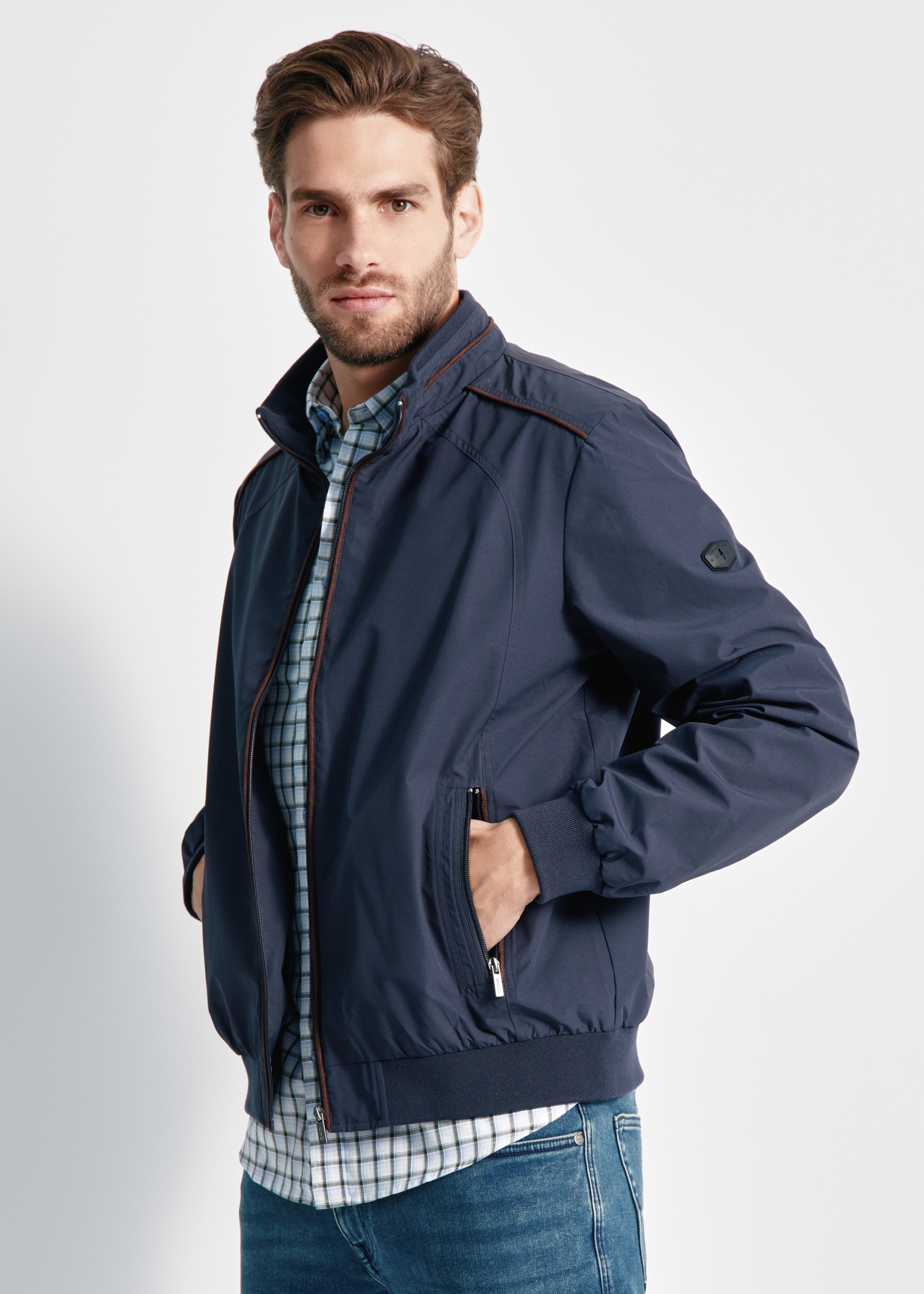 Men's navy blue transitional jacket KURMT-0331-69(W24)