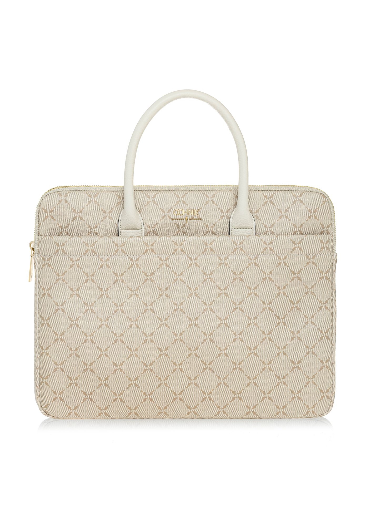 Beige women's laptop bag with monogram TOREC-1027-81(W25)