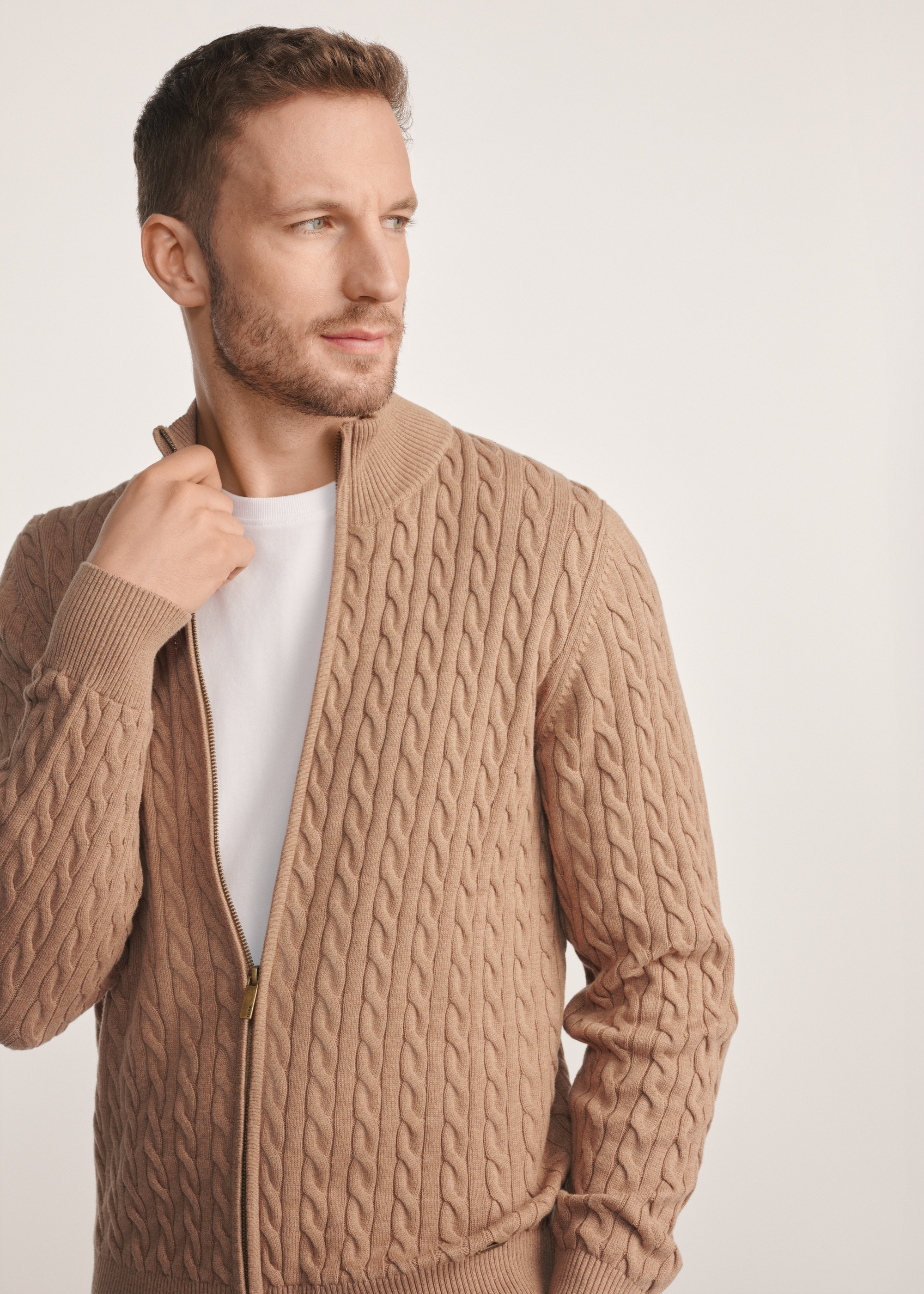 Men's sweater with zipper in caramel color SWEMT-0169-24(Z25)