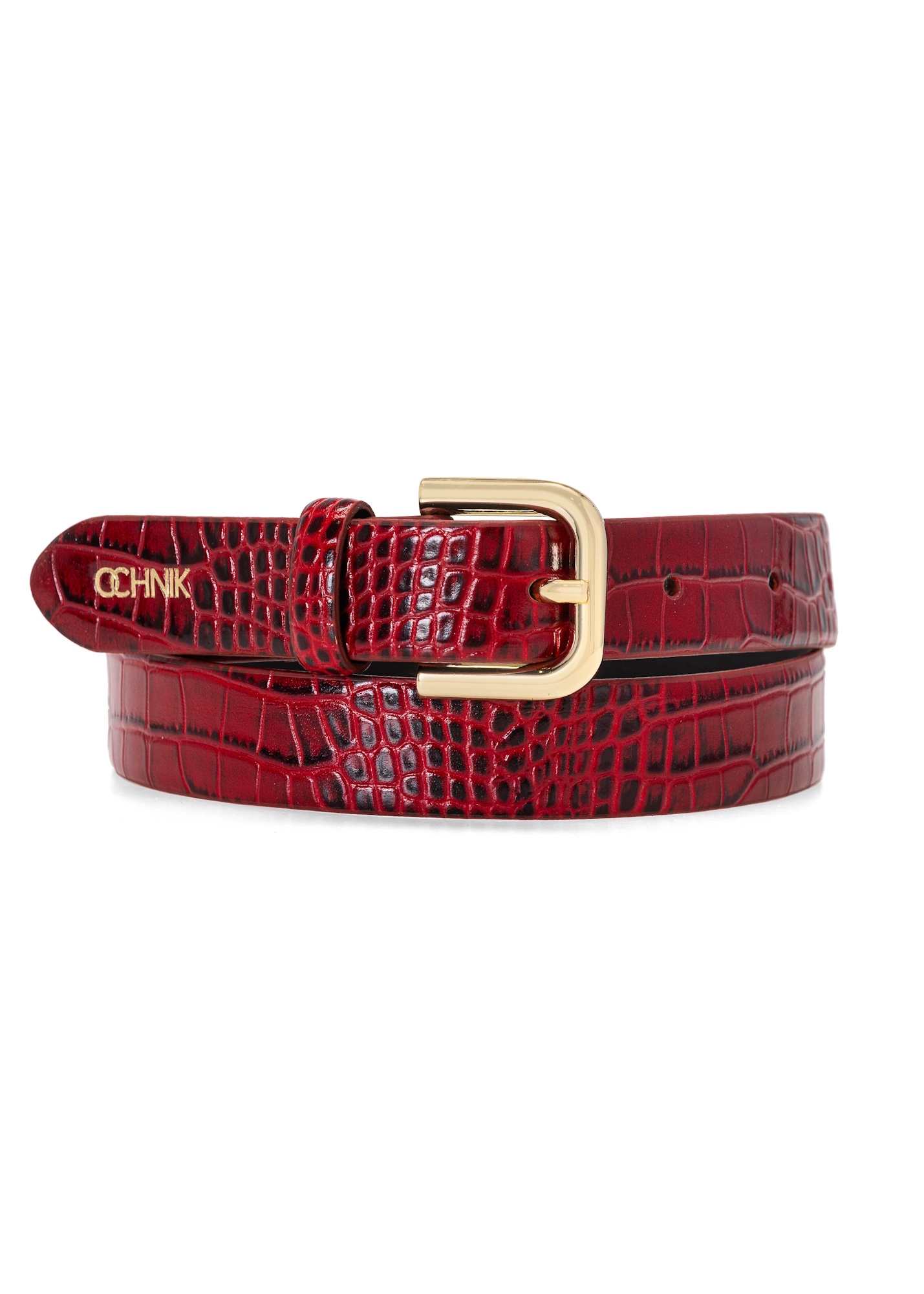 Burgundy leather narrow women's belt PASDS-0324-49(W25)