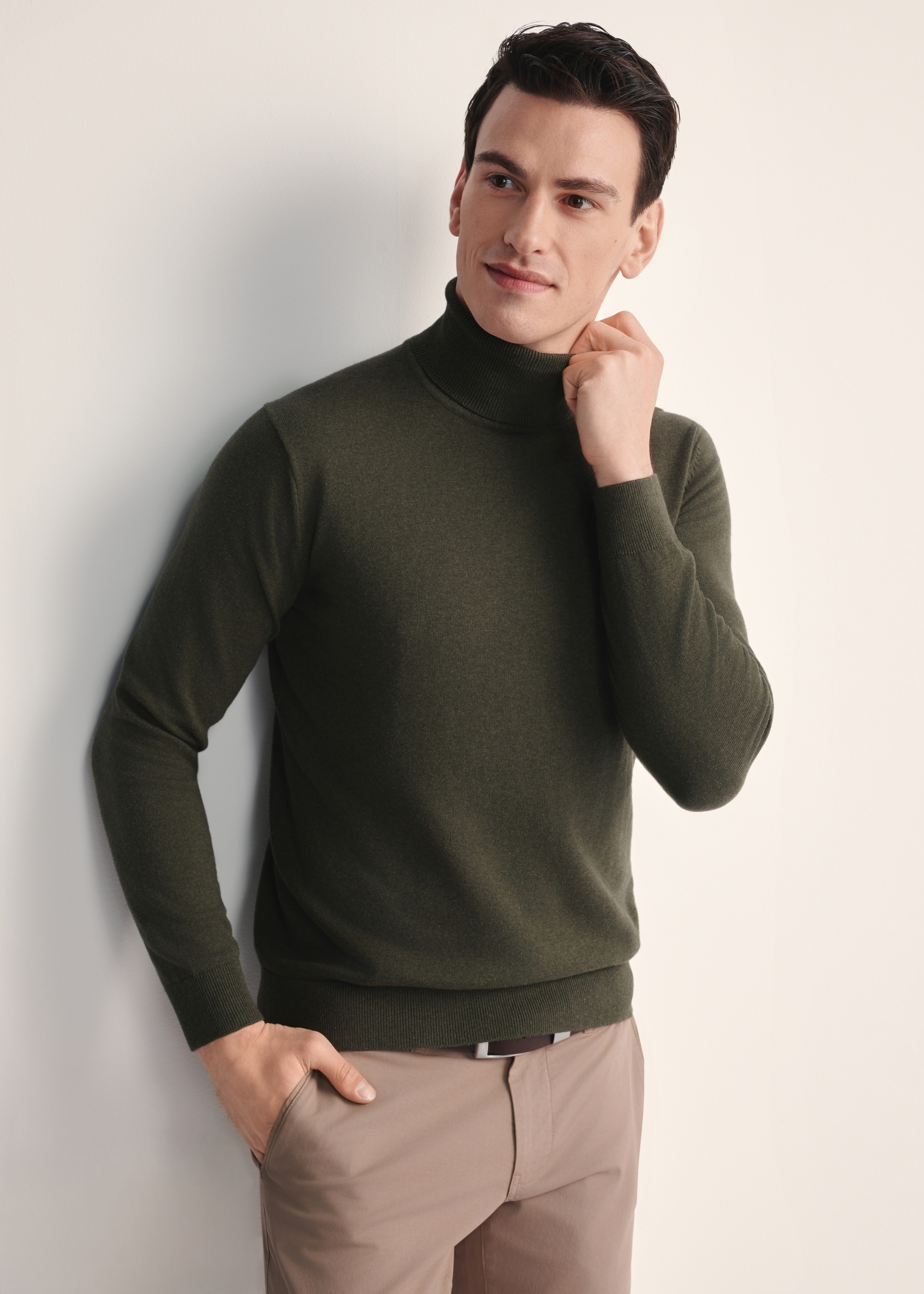 Men's turtleneck sweater in khaki color SWEMT-0095B-55(Z25)