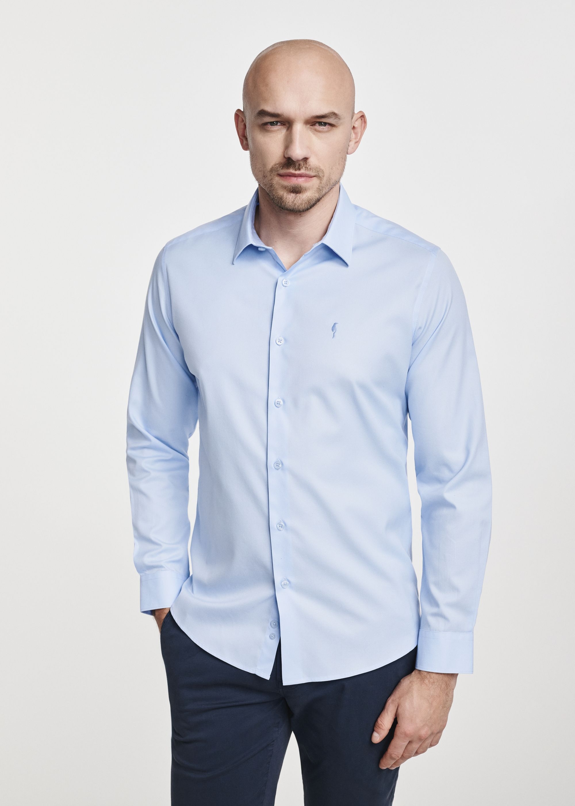 Blue men's cotton shirt Easy Iron KOSMT-0341-61(W25)