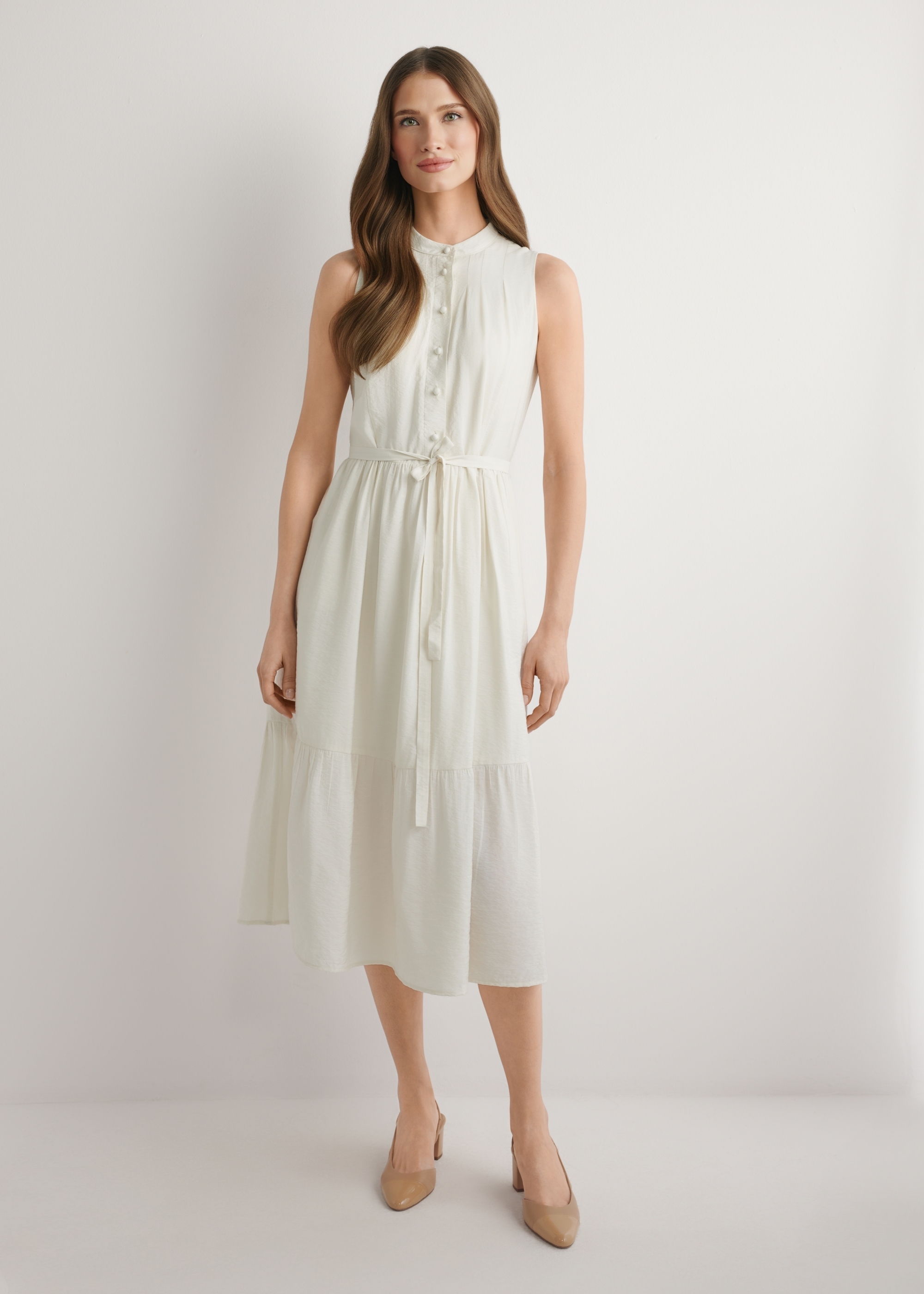 Cream viscose midi dress SUKDT-0280-0B(W26)