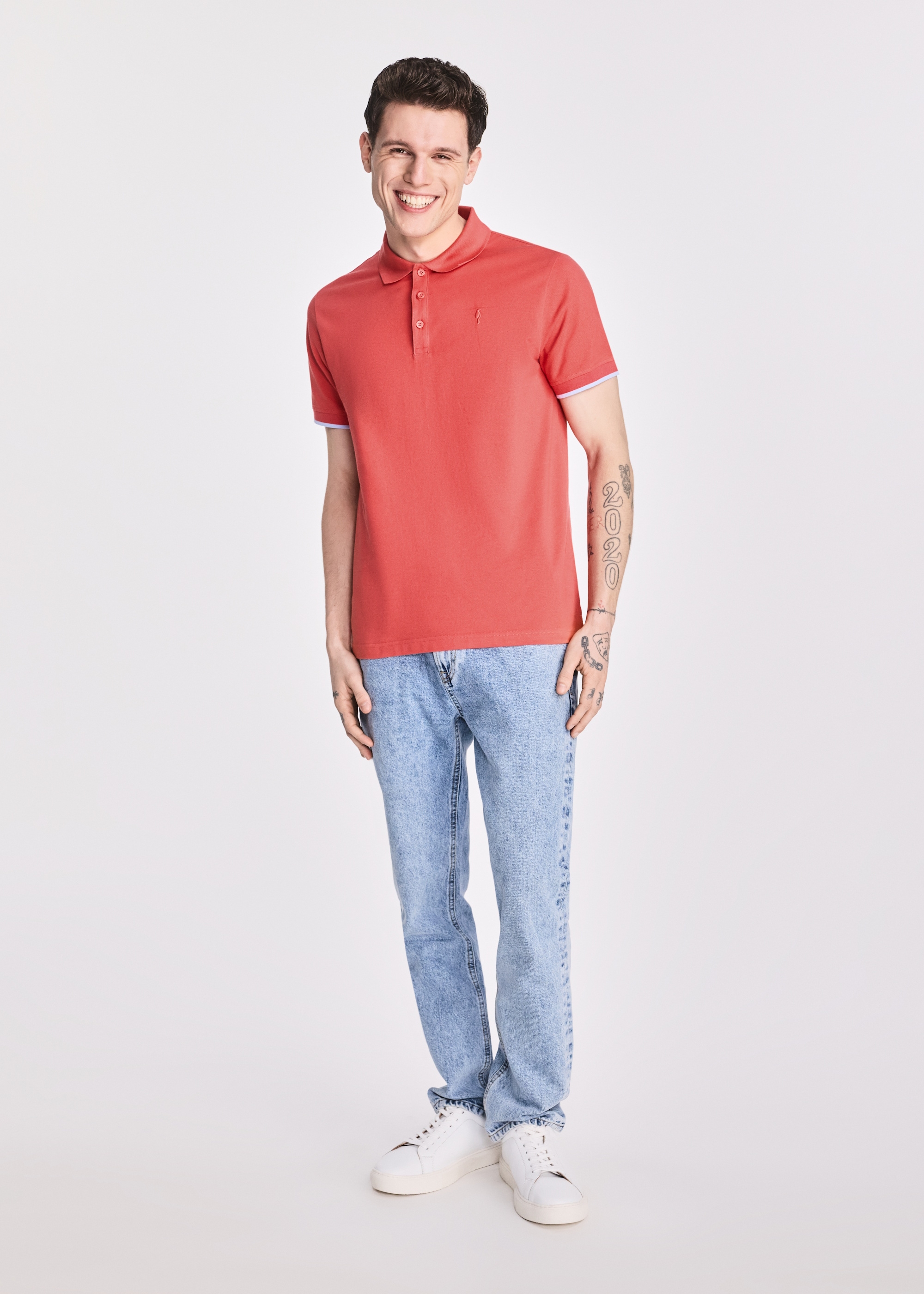 Coral men's cotton polo shirt POLMT-0045B-18(W25)