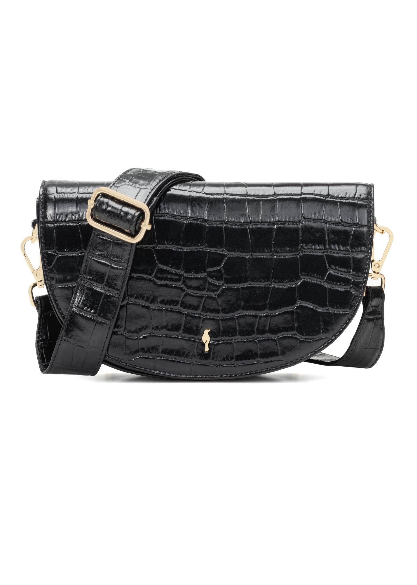 Black leather half-round croco messenger bag TORES-1230-9G(W26)