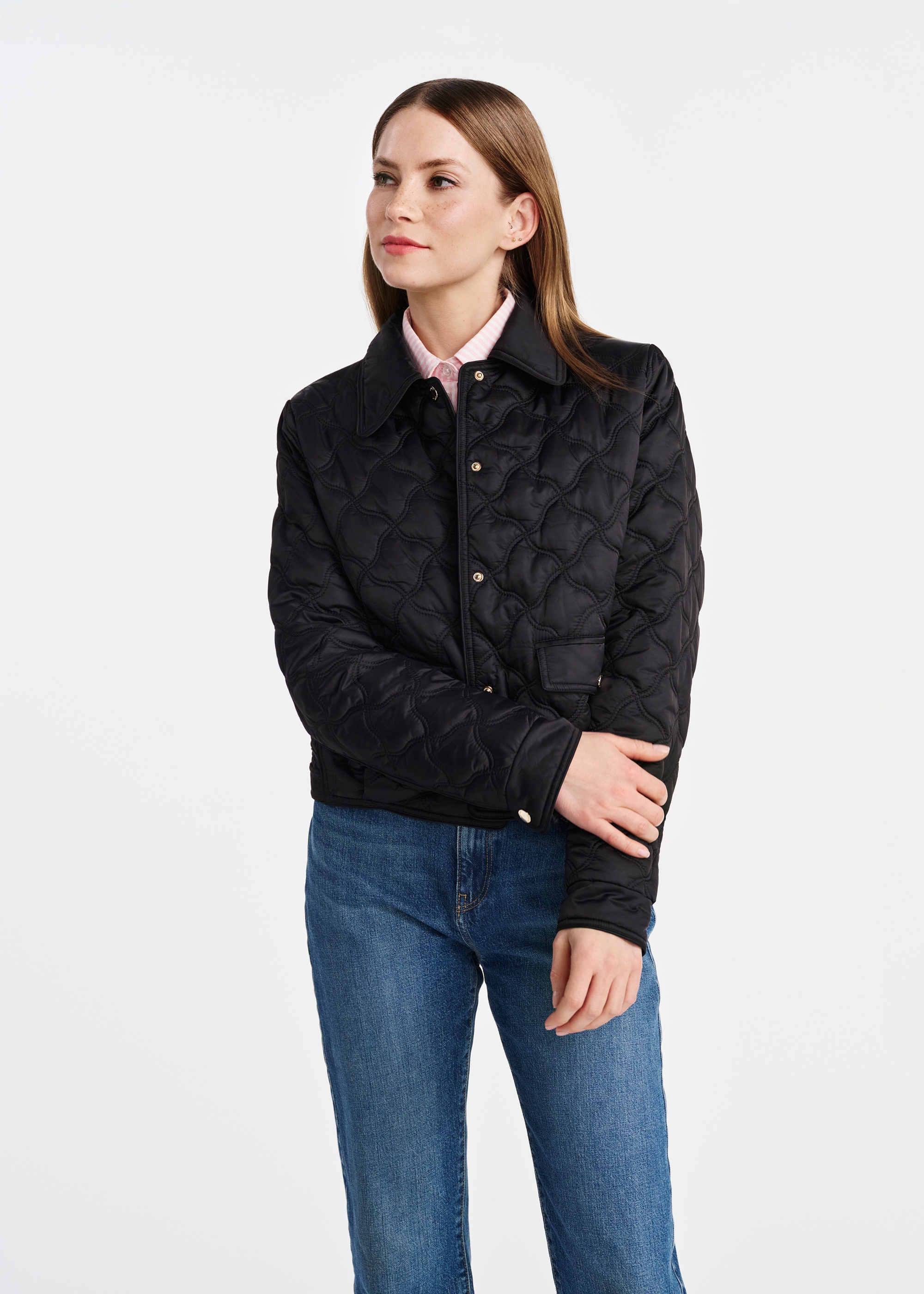 Black short quilted women's jacket KURDT-0582-99(W25)