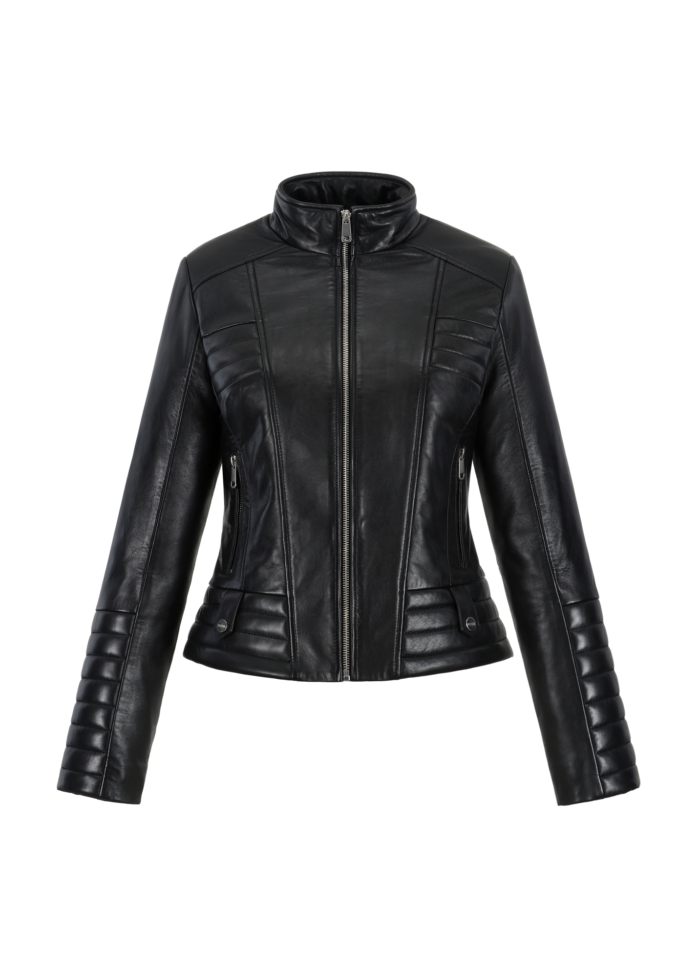 Women's waisted leather jacket with collar KURDS-0448-5491(Z24)