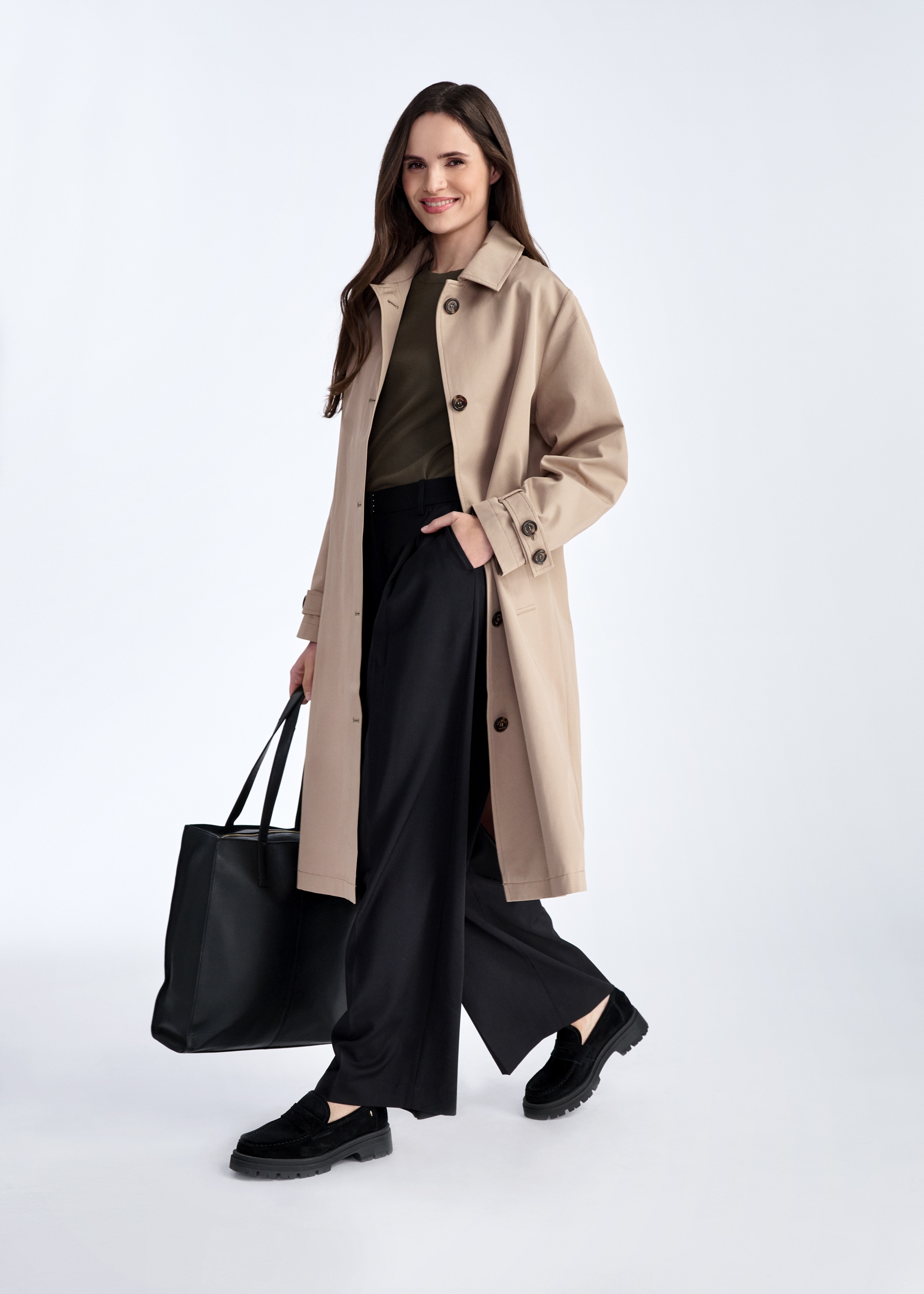 Long beige oversize women's jacket KURDT-0555-81(W25)
