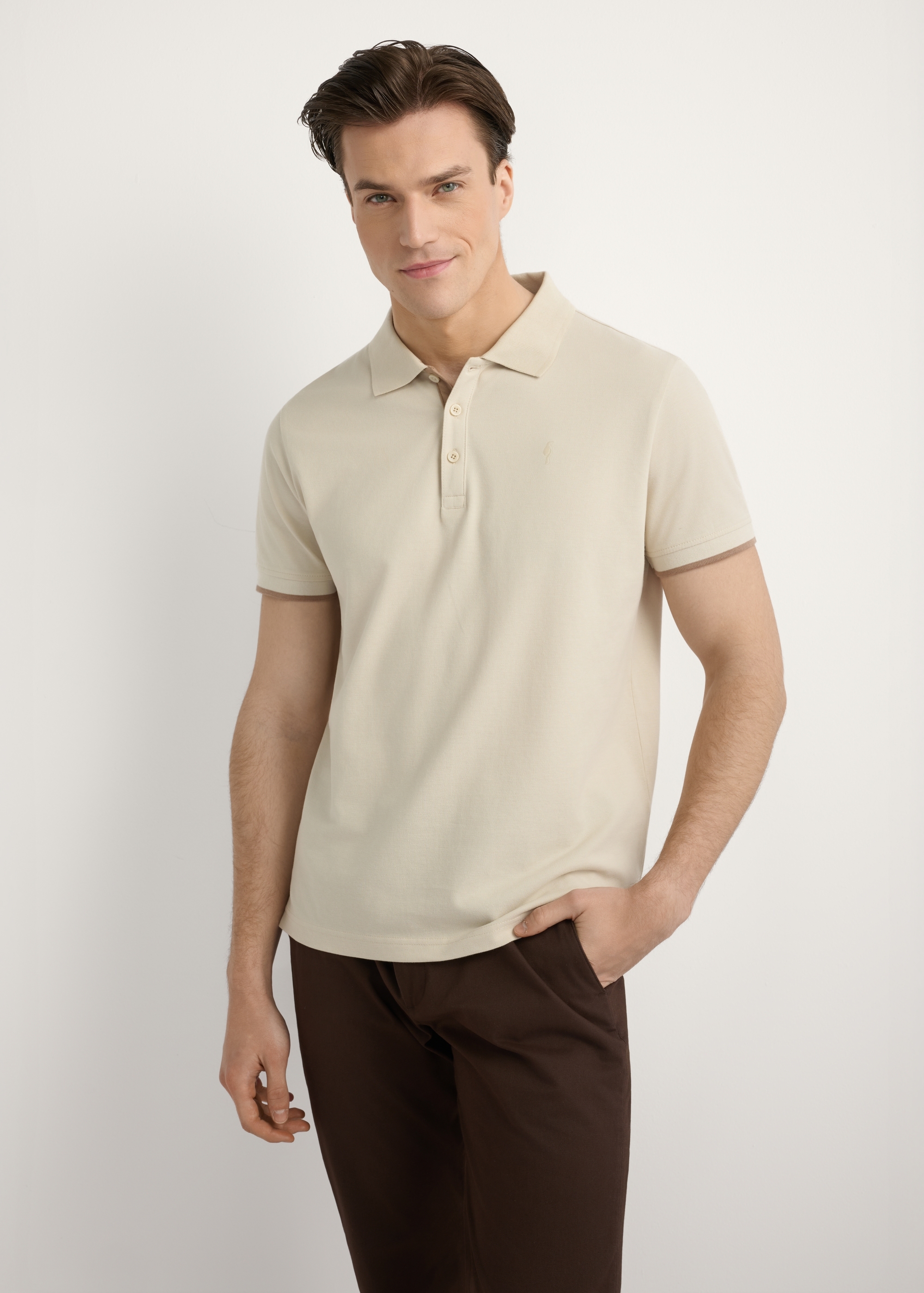 Light beige cotton polo shirt POLMT-0045B-1A(W26)