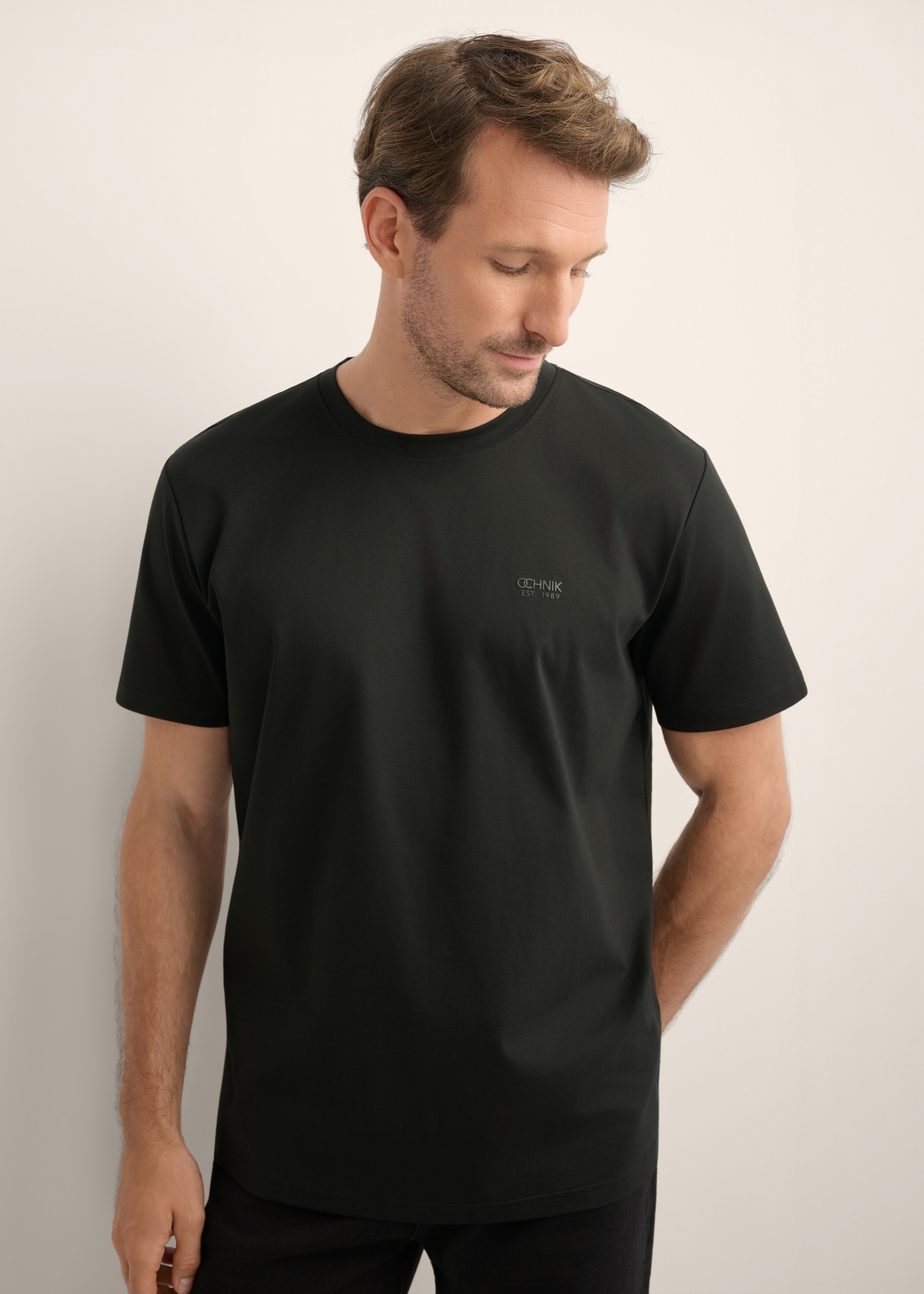 Men's black mercerized cotton t-shirt TSHMT-0156-99(Z26)